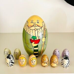 Vintage Terry's Village Hand Painted Noah's Ark Nesting Doll 10 Egg Animals